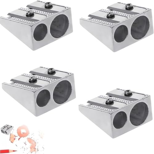 Magnesium-Bleistiftspitzer im Industrie-Stil, 2 Löcher, Mini-Handheld, Metall, für Schulen, Büros, Honig, Kunstprojekte, 4 Stück