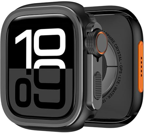 Metall Schutzhülle Kompatibel Apple Watch 11 10 Case 46mm, Sturzsichere Kratzfeste Apple Watch Schutzhülle für iWatch 11/iWatch 10 46mm, Harte Hülle mit Uhrkrone + Rückseite, Schwarz