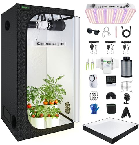 BOSYTRO Grow Set Komplettset, Led Grow Tent Kit,200W LED Grow Lampe Vollspektrum,Komplettes Hydroponics 600D Growing Tent Kit Belüftungssystem mit Thermo-Hygrometer (SZXTJ-80x80x180)