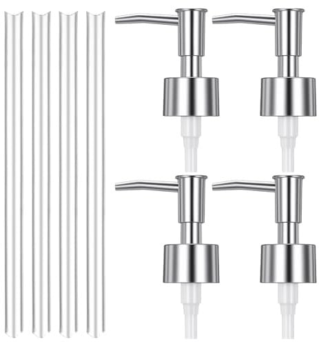 4 Pack Soap Dispenser Pump Replacement, Silver Soap Pump Replacement for Liquid Soap Lotion Dispenser Pumps, Reusable PP Head Soap Dispenser Top for Kitchen Bathroom