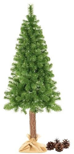 Künstlicher Weihnachtsbaum 180 cm Kiefer auf echtem Stamm Realistischer Christbaum mit Zapfen & breiter Krone PVC Baum mit Juteverkleidung & natürlicher Nadelfarbe für Wohnzimmer & Innen SPRINGOS®