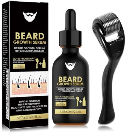 NHPY Bartwuchs Kit, Bartwachstum Set mit Bartroller, Bartwuchselixier/Bartroller, Stimuliert Schnurrbart und Haarwachstum,Geschenke für Männer Vater