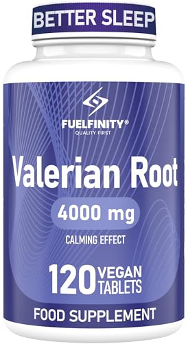 High Strength: Valerian Root Tablets - 4000mg per Tablet - Stress Management Herbal Supplement - Valerian Root Supplement for Sleep Support - Made in UK, Vegan - FuelFinity® Standards
