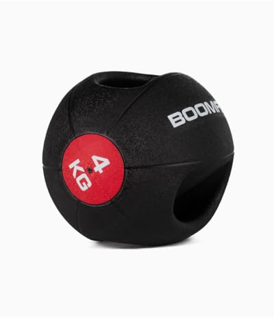 BOOMFIT Medecine Ball 4kg avec Double Poignée | Ballon de Gym pour Musculation, Kinésithérapie et Crossfit | Balle Lestée pour Renforcement, Rééducation et Fitness à Domicile | Noir