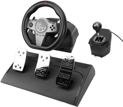 Luocute Racing Wheel, 270 Degree Steering Rotation PC Steering Wheel with Hall Linear Induction Pedals and Manual Shifter, for PC for for Gaming Simulation