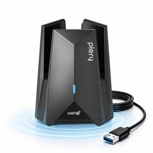 PLERY BE6500 WiFi 7 Adaptador WiFi USB para PC, Antena WiFi PC Tri-Banda | USB 3.0 | 2*6 dBi de Alta Ganancia | Cifrado WPA3 | Controlador Integrado | Compatible con Windows 10/11 para Gaming
