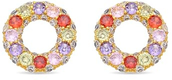 LUXENTER Kahaylo Ohrringe aus Metalllegierung mit mehrfarbigen Zirkoniasteinen, 18 K Gelbgold, mehrfarbig, kleine Ohrringe, Stil Farben, Schmuck für Damen