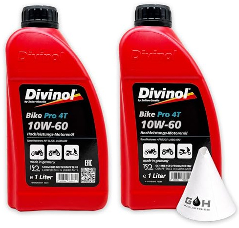 Divinol Bike Pro 4T | 10W-60 | 2 L | Motorradöl – JASO MA2 API SL/CF | (49391) | vollsynthetisches PAO Motoröl für Motorrad Quad ATV – Racing Öl Hochleistung