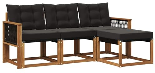 vidaXL Outdoor-Sofagarnitur mit Kissen 4 pcs Natürlich und Schwarz, Garten-Sofa, modernes Lounge-Set für draußen, haltbar, gemütliche Terrasse-Sitze für jeden Anlass
