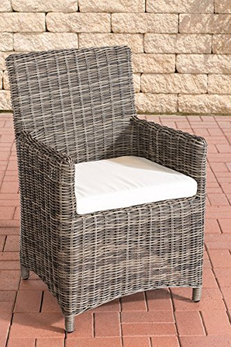 CLP Polyrattan Gartenstuhl Fontana 5mm I robuster Rundrattan Gartenstuhl mit Untergestell aus Aluminium Farbe grau-meliert Polsterfarbe Cremeweiß