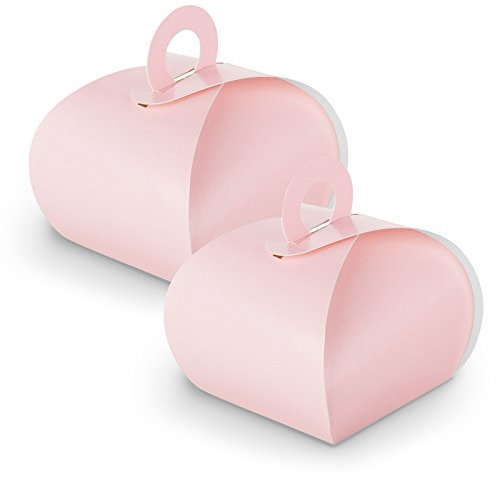 itenga 10x GeschenkBox Schachtel mit Griff rosa aus Karton zum Befüllen (Gastgeschenk, Hochzeit Taufe Geburt Kommunion Konfirmation)