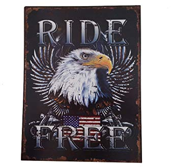 LB H&F Blechschild Retro Nostalgie Motorrad USA Eagle Fahne Biker Tür Schild Blechschilder - 33 x 25 cm