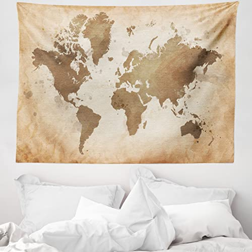 ABAKUHAUS Weltkarte Wandteppich, Vintage Erde Kontinente aus Weiches Mikrofaser Stoff Waschbar ohne Verblassen Digitaldruck, 150 x 110 cm, Beige