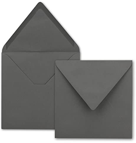 50x Quadratische Briefumschläge in Anthrazit (Grau) - 15,5 x 15,5 cm - ohne Fenster, mit Nassklebung - 110 g/m² - Für Einladungskarten zu Hochzeit, Geburtstag und mehr - Serie FarbenFroh