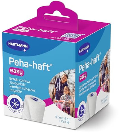 Peha-haft Easy Venda Cohesiva Elástica, Fácil de Cortar sin Necesidad de Tijeras, 6 cm x 4 m