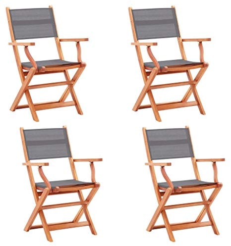vidaXL 4X Eukalyptusholz Massiv Gartenstuhl Klappbar Holzstuhl Gartensessel Sessel Stuhl Stühle Gartenmöbel Klappstuhl Grau Textilene