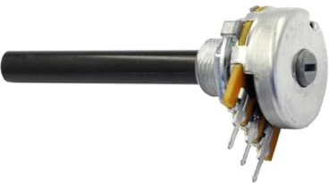 WITTKOWARE 20mm Mono-Potentiometer mit langer Kunststoff-Achse (6x43mm) und Mutter, 470 Ohm, ±20%, linear, 0,4W