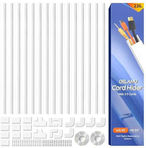 Delamu Kabelkanal Weiß Selbstklebend, 6M PVC Kabelkanäle, Kabelschacht zum Verstecken von Kabel, TV Kabelkanal Wand für alle Netzkabel in Haushalt/Büro, 15 Stück x L40cm, W2,4cm x H1,4cm