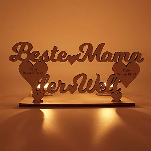 Beste Mama der Welt Geschenke Teelichthalter mit Gravur personalisiert I Zum Geburtstag Geburtstagsgeschenk Muttertag Tischdeko Wohnzimmer