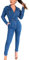 Minetom Donne Jeans Tutine Primavera Autunno Una Manica Lunga Tuta Denim Romper Jeans Salopette Denim Overall Jumpsuit con Cintura D Blu Scuro XL