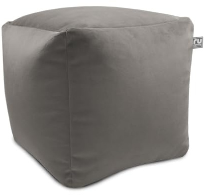 rucomfy Beanbags Velvet Cube Footstool Luxury Bean Bag Pouffe, Home Living Room Furniture Foot Rest. Soft Furnishings Decor for Bedroom or Lounge. Machine Washable - 38 x 38 x 38cm (Pebble Grey)