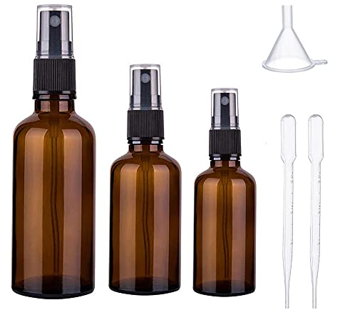 Imirootree 100ml 50ml 30ml Amber Glass Spray Bottles for Essential Oils Empty Fine Mist Glass Spray Bottle Containers for Cosmetic Watering Flowers Cleaning