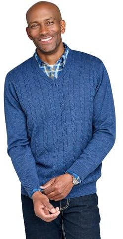 Chums Men's Soft Cashmere-Like V Neck Cable Knit Jumper Luxury and Comfort Combined Navy 44