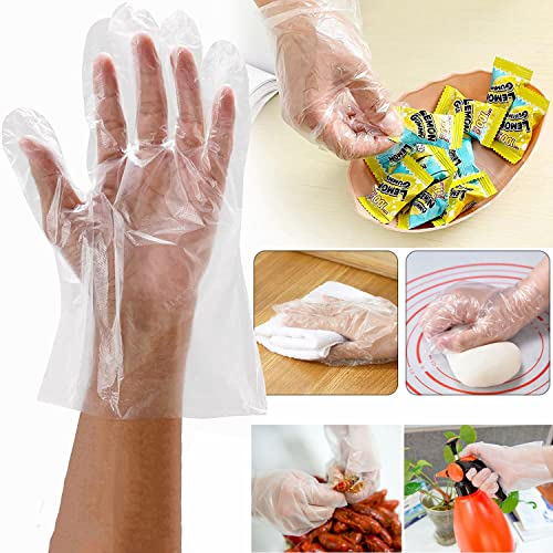 Einweghandschuhe für Lebensmittelzubereitung, Kunststoff, lebensmittelecht, transparent, für Lebensmittelverarbeitung, Küche, Kochen, Reinigung, Basteln, Haarfärben, Einheitsgröße, 500 Stück