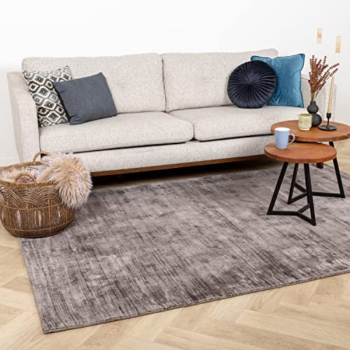 FRAAI Viskose Teppich - Pearl Grau 120x170cm - Kurzflor - Einfarbig - Modern - Wohnzimmer, Schlafzimmer - Rug