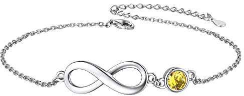 ChicSilver 925 Silber Fußkette mit Geburssteine Topas Infinity Unendlichkeit Fußkettchen mit Zirkonia Sommer Strand Fußkette für Freundin Ehefrau