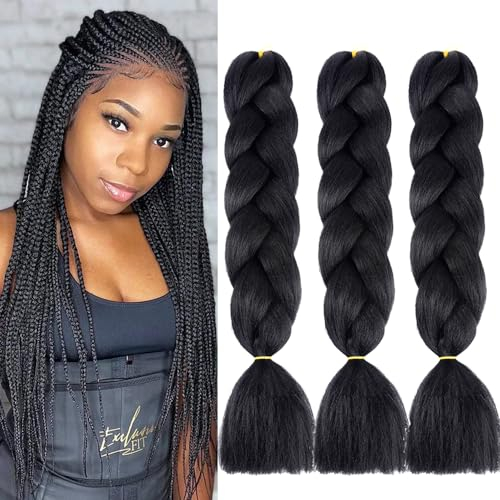 Braids Extensions Schwarz Jumbo Braid Extension 3packs 24, Ombre Braiding Hair Kunsthaar Zum Einflechten Für Crochet Twist Flechten Haar (schwarz)