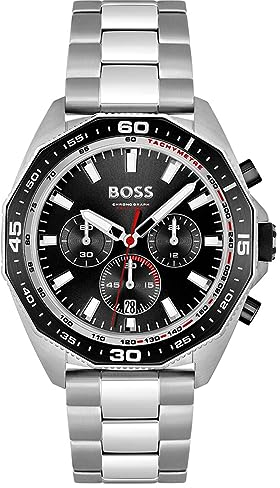 BOSS Chronograph Quarz Uhr für Herren mit Silbernes Edelstahlarmband - 1513971