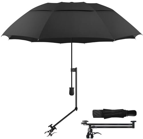 HOBVO UPF 50+ Golf Umbrella with Adjustable Universal Clamp Portable Umbrellas for Rain, Manual Open & Close, for Beach Chair, Golf Cart, Stroller, Bleacher, Patio(Black, 43.3)
