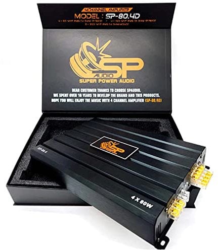 1 SP AUDIO SP-80.4D amplificatore nero 4 canali classe d 4 x 160 watt rms a 2 ohm spl per bagagliaio cofano auto, 1 pezzo
