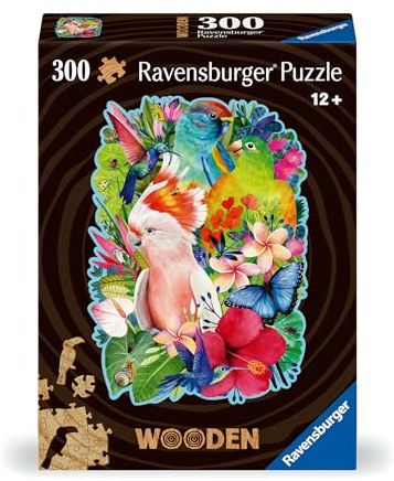 Ravensburger Wooden Puzzle 12000760 - Exotische Vögel - 300 Teile Kontur-Holzpuzzle mit stabilen, individuellen Puzzleteilen und 25 kleinen Holzfiguren, für Erwachsene und Kinder ab 12 Jahren