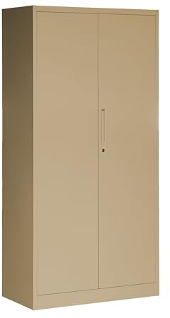 Domator Metallschrank 185 x 90 x 45 cm | Aktenschrank Abschließbar mit Kleiderstange, Pulverbeschichtung | Aufbewahrungsschrank Umkleideschrank Spind Kleiderstange | Beige