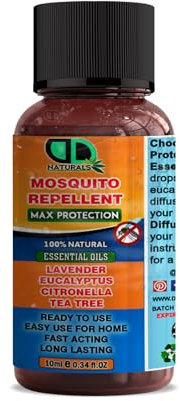 Mosquito Repellent MAX Protection with Lavender, Eucalyptus, Citronella & Tea Tree Essential Oil - Fast Acting- Ready to USE - Body Oil Deet Free (10ml Cap)