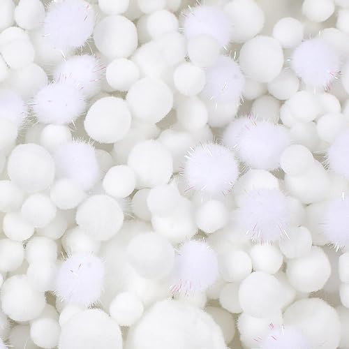 900 PCS Pom Poms, White Bulk Pom Poms Arts and Crafts, Soft and Fluffy Craft Pom Poms, Assorted Sizes Pompoms, for Arts and Crafts Making Decorations