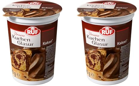 RUF Kuchen-Glasur Kakao im Becher, mikrowellengeeignet, zum Glasieren & Dekorieren von Kuchen, Torten, Muffins & Gebäck, glutenfrei, 1 x 500g (Packung mit 2)