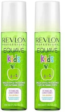REVLON PROFESSIONAL EQUAVE Kids Apple Detangling Conditioner, 200 ml, entwirrender Leave in Sprühconditioner für Kinder, 2-Phasen Haarpflege für glänzende, seidige Haare (Packung mit 2)