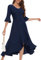 Women's V Neck Wedding Guest Dresses for Formal Cocktail Evening Party Prom Dress with Long Bell Sleeve Ruffle Split Jumpers Navy 3XL