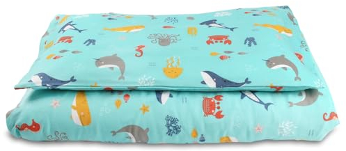 schlummersack Kinder Bettwäsche Set 100x135 Meerestiere aus 100% Baumwolle, Wendbar, mit Reißverschluss, Oeko-Tex