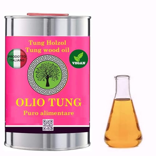Olio TUNG per tagliere, vegetale, uso alimentare, proteggere e rinnovare, per taglieri in legno, ceppi e piani di lavoro protezione biologica, incolore - naturale (1000 ml)