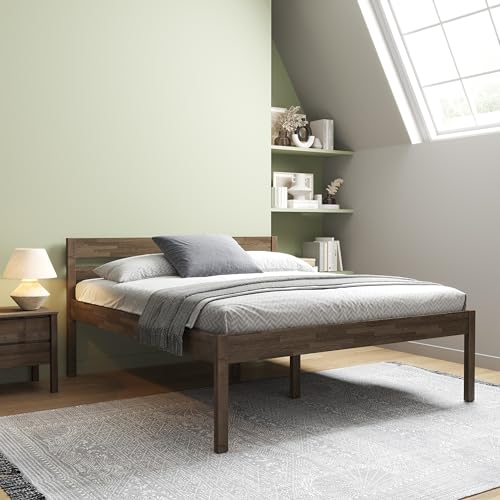 Hansales Seniorenbett 180x200 cm Triin Farbe Wenge Holzbett mit Lattenrost, Bettgestell mit Kopfteil, Doppelbett aus massivem FSC® Birkenholz, Bettrahmen belastbar bis 350kg mit Öl beschichtet