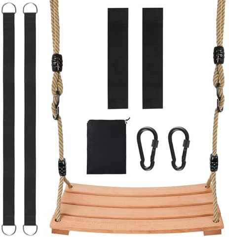 Altalena classica in legno per albero, altalena da esterno per adulti e bambini, seduta altalena in legno con corda solida