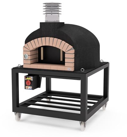 MOVELAR - Holzofen für den Außenbereich, Modell OLYMPUS MONS (Schwarz - 110 x 110 x 159 cm) – isoliert mit Kork & 3 Keramikmatten, traditioneller Brotbackofen