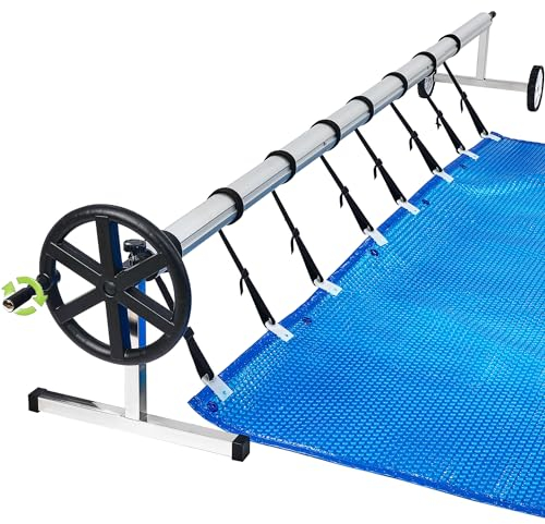 PEILU Sistemas de enrollado para láminas de piscina de 3 m a 5,7 m con clips y cintas, rodillo manual para piscina, resistente a la intemperie, enrollador para lona solar, lona de piscina y cubierta