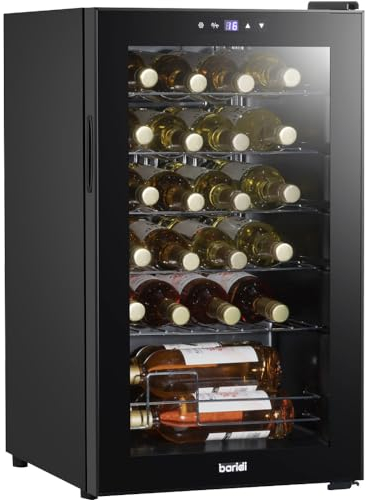 24 Bottle Freestanding Wine Cooler Fridge & Metal Shelves - LED Black & Glass