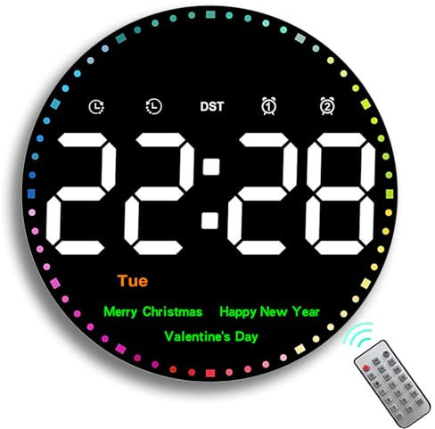 Wanduhr, 10 Digital Wanduhr Groß LED Wanduhren mit Multifunktionale Fernbedienung Wanduhr Modern mit Timer Countdown Temperatur Tag Datum und 2 Alarme für Wohnzimmer Küche Büro Fitnessstudio