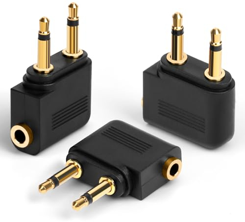 AXFEE Casque d'écoute d'avion Adaptateurs plaqués Or, [Lot de 3]3,5 mm Femelle AUX Audio Jack Or Plaqué Billets Avion Casque Adaptateurs, Utilisez votre adaptateur avec votre système multimédia en vol